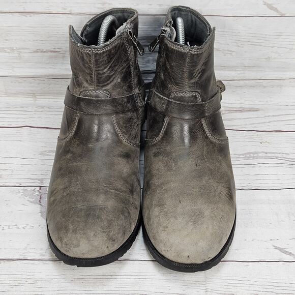 Teva Boots Womens 8.5 Biker Gray Leather Side Zip Round Toe Casual 1008009 - Picture 3 of 7